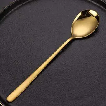 Korean Chopsticks and Spoon Set with Long Flat Hand, Metal Durable Stainless Steel Flatware, Dishwasher Safe, 3 Set. (Gold)