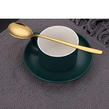 Korean Chopsticks and Spoon Set with Long Flat Hand, Metal Durable Stainless Steel Flatware, Dishwasher Safe, 3 Set. (Gold)