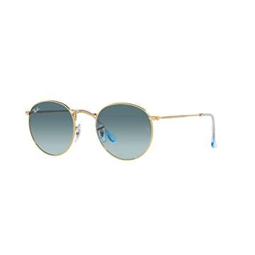 Ray-Ban Rb3447 Round Metal Sunglasses, Gold/Blue Gradient Grey, 53 mm