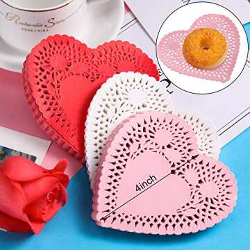 Chuangdi 250 Pieces Heart Doilies Heart Paper Doilies Mini Valentine Doilies for Valentine's Day Wed...