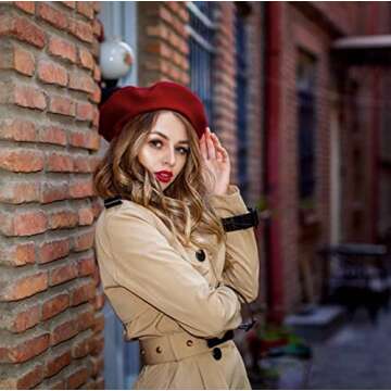 Classic Women French Wool Beret - Wine Red Cap