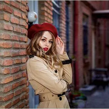 Classic Women French Wool Beret - Wine Red Cap