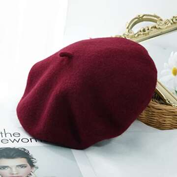 Classic Women French Wool Beret - Wine Red Cap