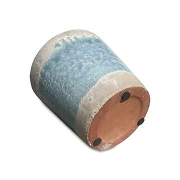 WHW Whole House Worlds Beach Chic Turquoise Cone Cache Pot Planter, Terracotta, Crackle Glaze, Distressed, Worn Exposed Patches, Shabby Style, 6 1/4 Diameter x 6 1/4 Inches Tall