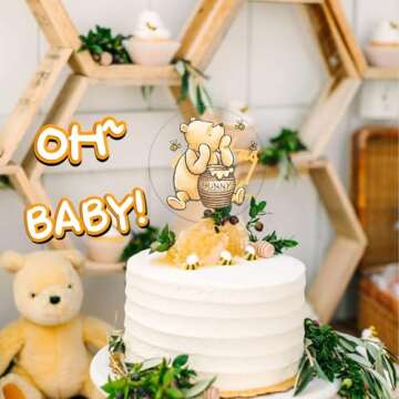 Winnie Cake Topper Welcome Baby Acrylic 5inch Cake Toppers Cupcake Toppers Classic The Pooh Baby Shower Decorations Winnie Birthday Party Supplies