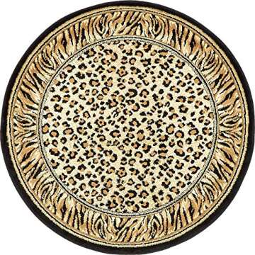 Unique Loom Wildlife Collection Animal Inspired with Cheetah Bordered Design Area Rug, 4 ft x 4 ft, Ivory/Black