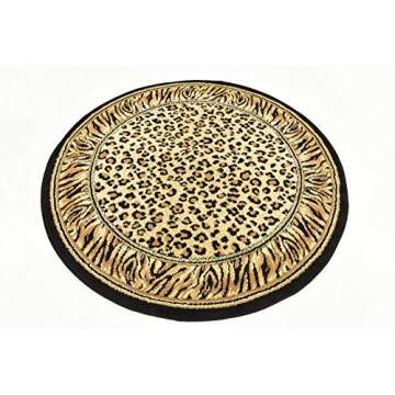 Unique Loom Wildlife Collection Animal Inspired with Cheetah Bordered Design Area Rug, 4 ft x 4 ft, Ivory/Black