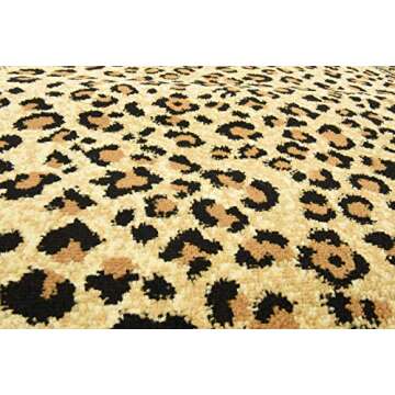 Unique Loom Wildlife Collection Animal Inspired with Cheetah Bordered Design Area Rug, 4 ft x 4 ft, Ivory/Black