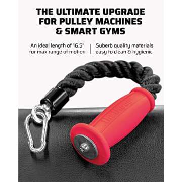 THEFITGUY Ergonomic Grip Single Tricep Rope Cable Attachment, 16.5” Length, Comfort Nonslip, Reducing Wrist Pressure & Rubs, Easy to Clean, Gym Pull Machine Accessory for Cable Machines and Smart Gyms