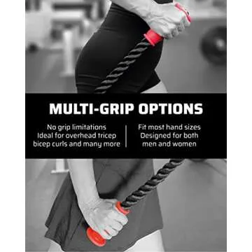 THEFITGUY Ergonomic Grip Single Tricep Rope Cable Attachment, 16.5” Length, Comfort Nonslip, Reducing Wrist Pressure & Rubs, Easy to Clean, Gym Pull Machine Accessory for Cable Machines and Smart Gyms