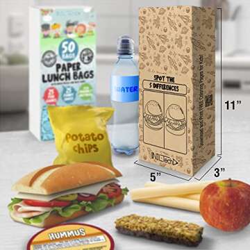 Kids Brown Paper Bags - Lunch Notes for Kids via Printed Jokes and Games Eco Friendly Food Safe 50pc...
