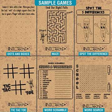 Kids Brown Paper Bags - Lunch Notes for Kids via Printed Jokes and Games Eco Friendly Food Safe 50pc Kraft Paper Lunch Bags for Everyday Lunch, Snack, Sandwich- Biodegradable