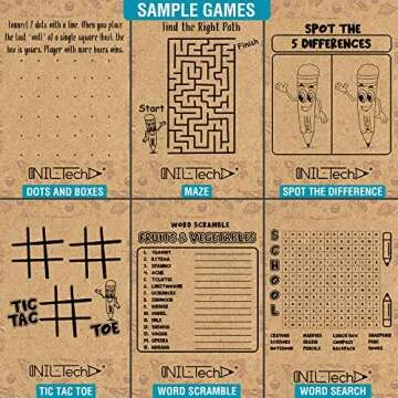 Kids Brown Paper Bags - Lunch Notes for Kids via Printed Jokes and Games Eco Friendly Food Safe 50pc Kraft Paper Lunch Bags for Everyday Lunch, Snack, Sandwich- Biodegradable