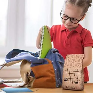 Kids Brown Paper Bags - Lunch Notes for Kids via Printed Jokes and Games Eco Friendly Food Safe 50pc Kraft Paper Lunch Bags for Everyday Lunch, Snack, Sandwich- Biodegradable