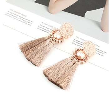 Boderier Bohemian Statement Thread Tassel Chandelier Drop Dangle Earrings with Cassandra Button Stud...