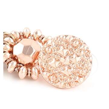 Boderier Bohemian Statement Thread Tassel Chandelier Drop Dangle Earrings with Cassandra Button Stud (Rose Gold)