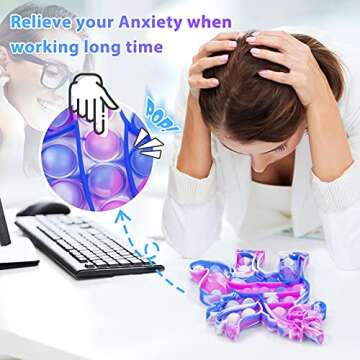 Unicorn Fidget POP Toy: 2Pack Fidget Push Bubble Popper Toys,Stress Reliever Squeeze Unicorn Pop Bub...