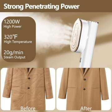 HULMAY Portable Steamer For Clothes Travel Mini Steamer and Iron Fast 10s Heat-Up, Horizontal and Ve...