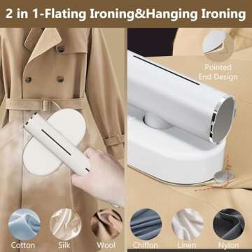 HULMAY Portable Steamer For Clothes Travel Mini Steamer and Iron Fast 10s Heat-Up, Horizontal and Vertical 1200W Effortless Wrinkle Removal, Garment Steamer and Iron for Travel Office Home(110-120V)