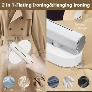 HULMAY Portable Steamer For Clothes Travel Mini Steamer and Iron Fast 10s Heat-Up, Horizontal and Vertical 1200W Effortless Wrinkle Removal, Garment Steamer and Iron for Travel Office Home(110-120V)