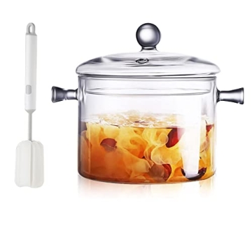 AEFPOYMXU Clear Glass Simmer Pot for Stove Potpourri Cooking Saucepan with Cover Cookware Set Heat-R...