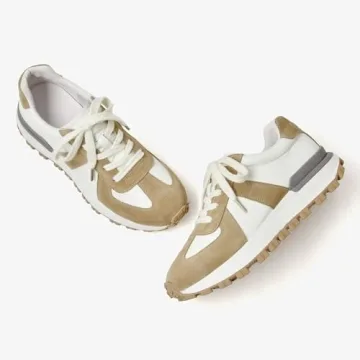 BEAU TODAY Womens Platform Sneakers, Fashion Chunky Platform Sneakers for Women, Retro Casual Walking Tennis Shoes Beige Brown US 7.5