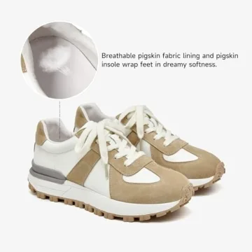 BEAU TODAY Womens Platform Sneakers, Fashion Chunky Platform Sneakers for Women, Retro Casual Walking Tennis Shoes Beige Brown US 7.5