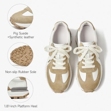 BEAU TODAY Womens Platform Sneakers, Fashion Chunky Platform Sneakers for Women, Retro Casual Walking Tennis Shoes Beige Brown US 7.5