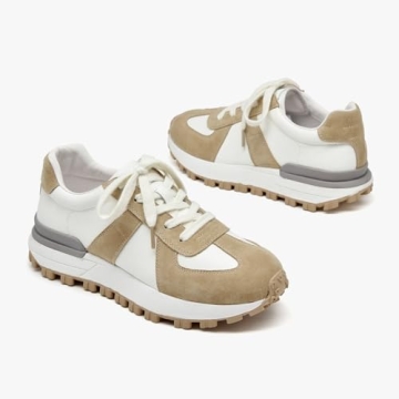 BEAU TODAY Womens Platform Sneakers, Fashion Chunky Platform Sneakers for Women, Retro Casual Walking Tennis Shoes Beige Brown US 7.5