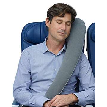 TRAVELREST Ultimate Travel Pillow & Body Pillow - Headrest, Auto, Bus, Train, Office Napping, Camping, Wheelchairs, Comfort and Support, Rolls Up, Straps to Airplane Seat & Car - Blue