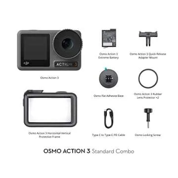 DJI Osmo Action 3 Standard Combo, Waterproof Action Camera with 4K HDR & Super-Wide FOV, 10-Bit Color Depth, HorizonSteady, Cold Resistant & Long-Lasting, Vlogging Camera for YouTube (Renewed), Black