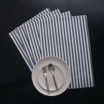 Cotton Placemats, Set Of 4, Double Sided Placemats (13 x 19 Inches), Black & White Stripe - Perfect For Spring, Summer, Holidays - Christmas And For Everyday Use