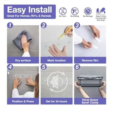 KINCMAX 2-Pack Strong Sticky Waterproof Heavy-Duty Wall Adhesives, Shower Caddy Adhesive Replacement Stickers, No-Trace Wall Adhesives Hook Strip for Shower Caddy, Kitchen Racks, Bathroom Shelf