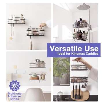 KINCMAX 2-Pack Strong Sticky Waterproof Heavy-Duty Wall Adhesives, Shower Caddy Adhesive Replacement Stickers, No-Trace Wall Adhesives Hook Strip for Shower Caddy, Kitchen Racks, Bathroom Shelf