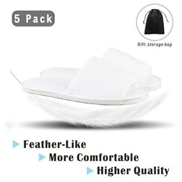 KHC-KHF Spa Slipper 5 Pairs of White Velvet Open Toe Slippers with Travel Bags Slippers Unisex for Guest Women Men for Spa Party Guest Hotel Travel Washable