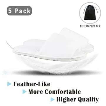 KHC-KHF Spa Slipper 5 Pairs of White Velvet Open Toe Slippers with Travel Bags Slippers Unisex for Guest Women Men for Spa Party Guest Hotel Travel Washable
