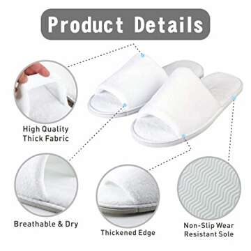 KHC-KHF Spa Slipper 5 Pairs of White Velvet Open Toe Slippers with Travel Bags Slippers Unisex for Guest Women Men for Spa Party Guest Hotel Travel Washable