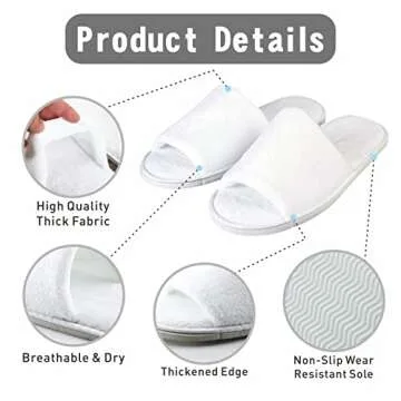 KHC-KHF Spa Slipper 5 Pairs of White Velvet Open Toe Slippers with Travel Bags Slippers Unisex for Guest Women Men for Spa Party Guest Hotel Travel Washable