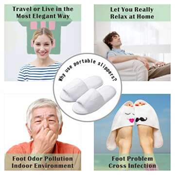 KHC-KHF Spa Slipper 5 Pairs of White Velvet Open Toe Slippers with Travel Bags Slippers Unisex for Guest Women Men for Spa Party Guest Hotel Travel Washable