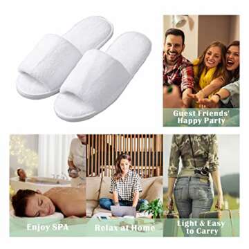 KHC-KHF Spa Slipper 5 Pairs of White Velvet Open Toe Slippers with Travel Bags Slippers Unisex for Guest Women Men for Spa Party Guest Hotel Travel Washable