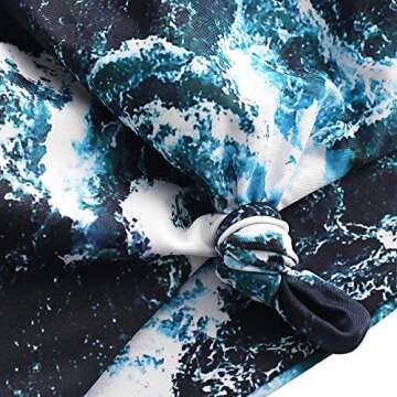 ZAFUL Women's Knot Seawater Print Bikini Set High Waisted Tankini Two Piece Push Up Swimsuits Bathing Suits, L