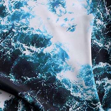 ZAFUL Women's Knot Seawater Print Bikini Set High Waisted Tankini Two Piece Push Up Swimsuits Bathing Suits, L