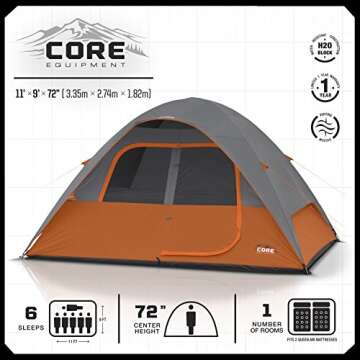 CORE 6 Person Dome Tent for Family Camping Trips