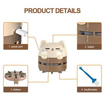 DIDnDID Cute Desk Vacuum Cleaner, USB Rechargeable Mini Desk Duster for Keyboard, Cordless and 360º Swivel Desk Vacuum Cleaner for Crumb Eraser (Tan Brown)