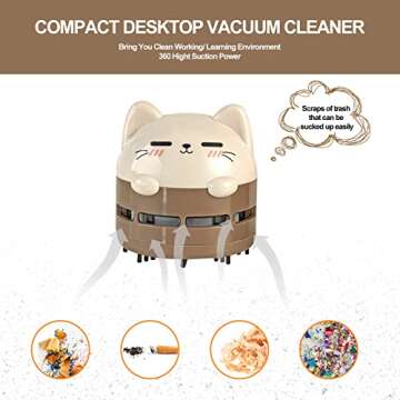 DIDnDID Cute Desk Vacuum Cleaner, USB Rechargeable Mini Desk Duster for Keyboard, Cordless and 360º Swivel Desk Vacuum Cleaner for Crumb Eraser (Tan Brown)