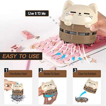 DIDnDID Cute Desk Vacuum Cleaner, USB Rechargeable Mini Desk Duster for Keyboard, Cordless and 360º Swivel Desk Vacuum Cleaner for Crumb Eraser (Tan Brown)