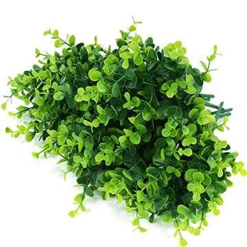 KLEMOO Artificial Boxwood Stems Fake Plant 6 Large Pieces, Faux Farmhouse Greenery Shrubs to Brighten up Your Wedding Home Kitchen Garden Patio Yard Indoor Outdoor Decor