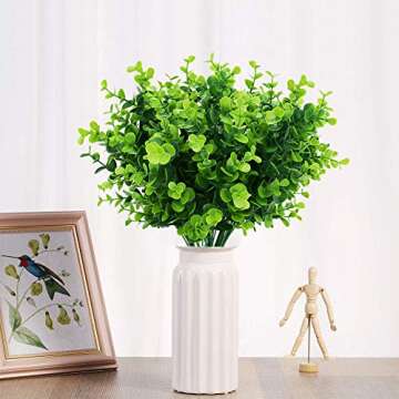 KLEMOO Artificial Boxwood Stems Fake Plant 6 Large Pieces, Faux Farmhouse Greenery Shrubs to Brighten up Your Wedding Home Kitchen Garden Patio Yard Indoor Outdoor Decor