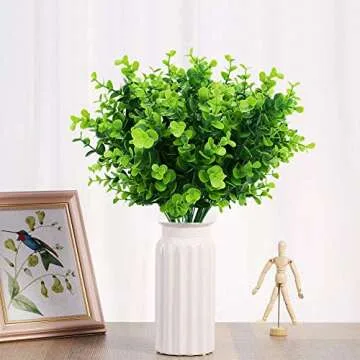 KLEMOO Artificial Boxwood Stems Fake Plant 6 Large Pieces, Faux Farmhouse Greenery Shrubs to Brighten up Your Wedding Home Kitchen Garden Patio Yard Indoor Outdoor Decor