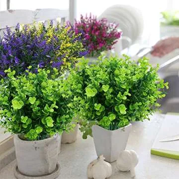 KLEMOO Artificial Boxwood Stems Fake Plant 6 Large Pieces, Faux Farmhouse Greenery Shrubs to Brighten up Your Wedding Home Kitchen Garden Patio Yard Indoor Outdoor Decor